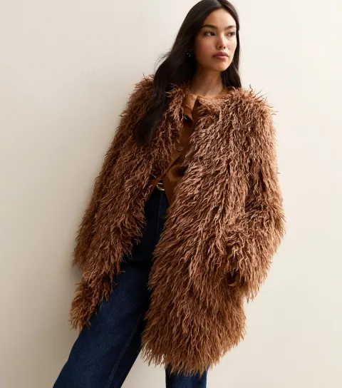 Women's Tan Fur Midi Coat