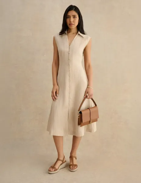Hobbs Pure Linen Striped Midi Shirt Dress