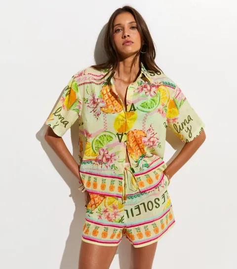 Women's Multicoloured Fruit Print Shirt