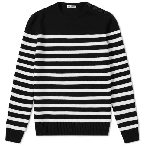 Stripe Button Crew Knit