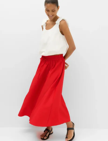 Marks & Spencer Tie Front Midi A-Line Skirt Chilli