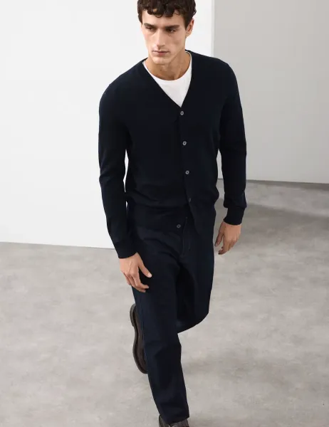 Autograph Pure Extra Fine Merino Wool Cardigan Dark Navy