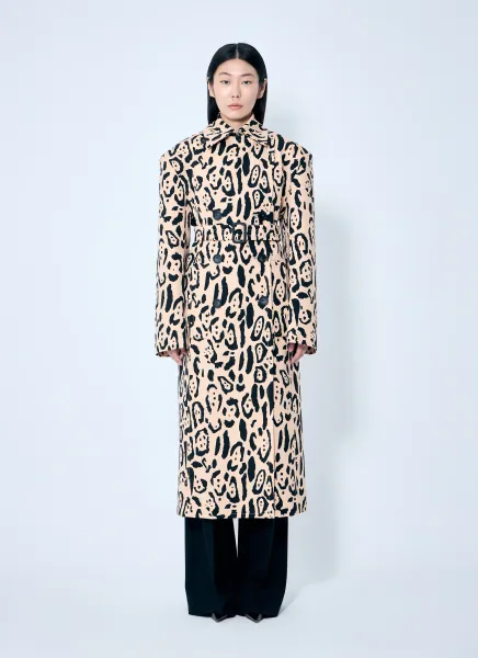 Animal-Print Trench Coat