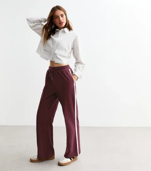 New Look Women's Burgundy Pintuck Wide Leg Drawstring Joggers
