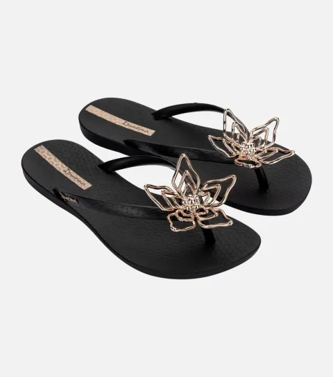 Women's Black Maxi Flower Flip Flops