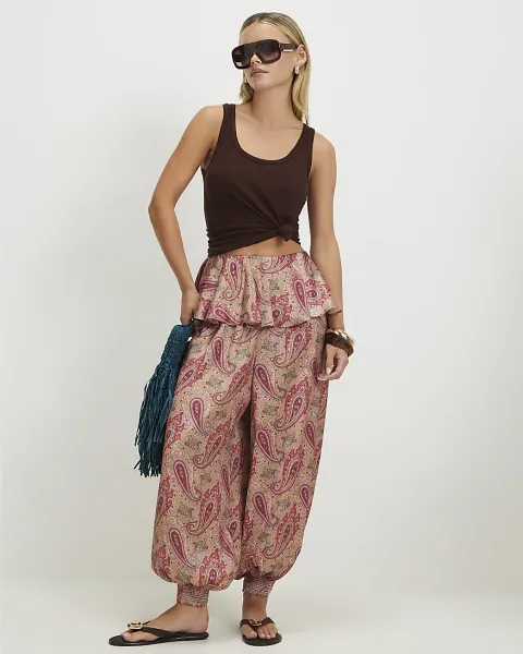 River Island Petite Paisley Satin Trousers