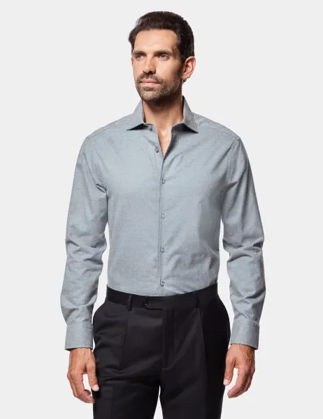 Hawes & Curtis Slim Fit Brushed Cotton Twill Shirt Grey