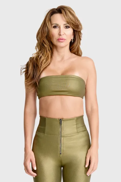 Freddy Metallic Strapless Bandeau - Olive Green