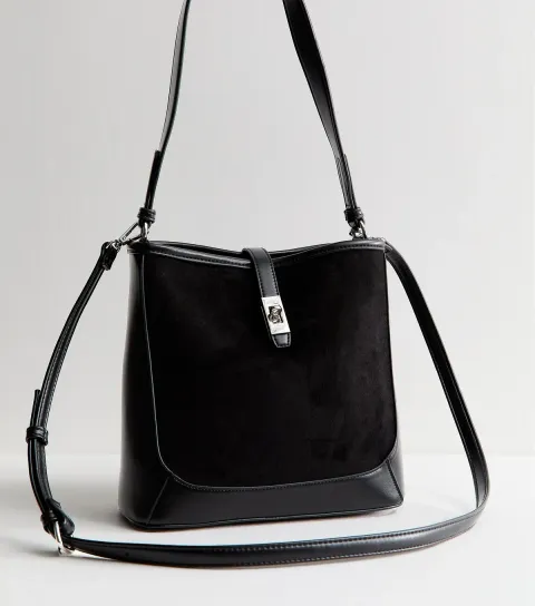 Black Faux Suede Bucket Bucket Bag