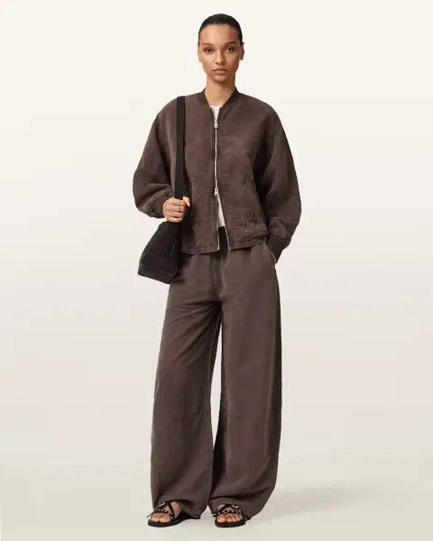 Sofi Linen Blend Drawstring Bomber Jacket