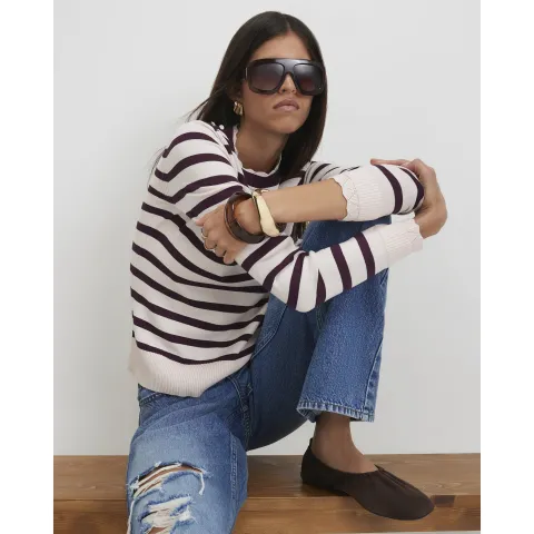 River Island Knitted Stripe Pointelle Trim Top