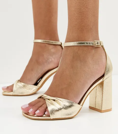 Women's Gold Vamp Open Toe Heeled Sandals Vegan
