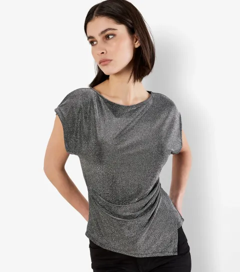 Women's Silver Sparkle Ruched Wrap Top