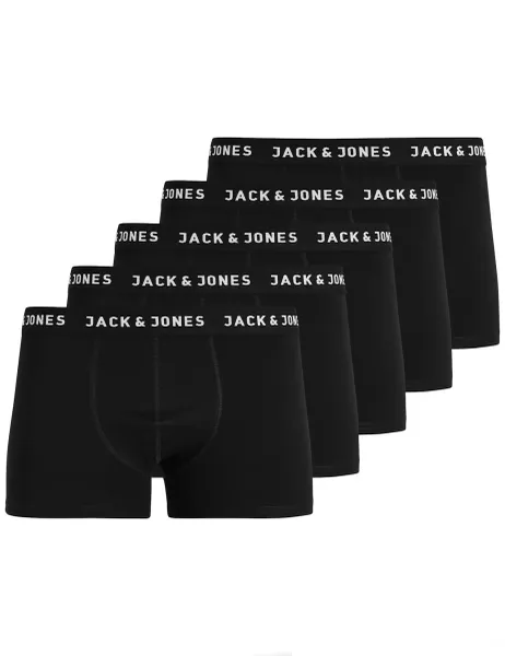 Jack & Jones 5 Pack Cotton Rich Jersey Logo Trunks Black