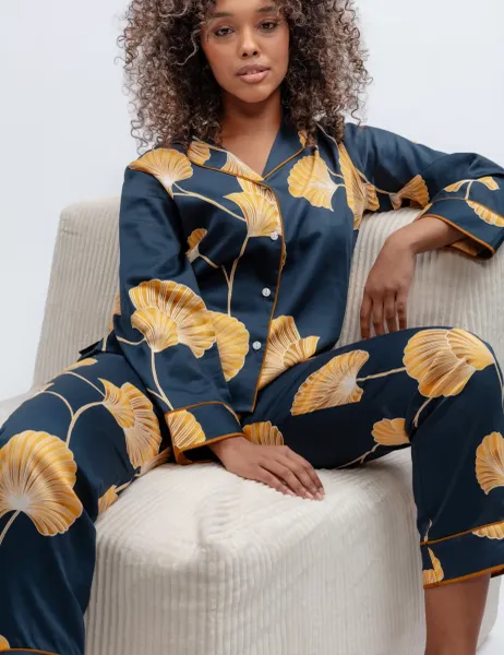 Cyberjammies Fable and Eve Cotton Modal Leaf Print Pyjama Set Navy Mix