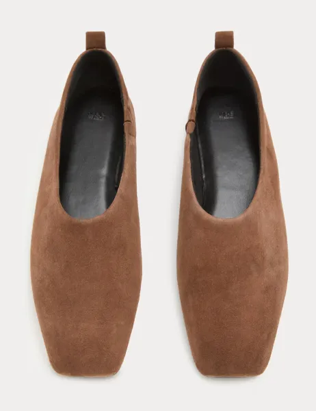 Marks & Spencer Suede Flat Chisel Toe Ballet Pumps Dark Tan