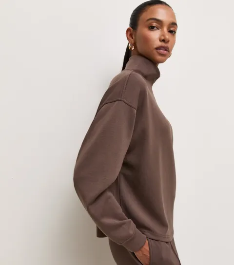 Women's Premium Brown Funnel Neck Sweatshirt