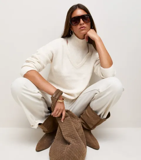 Women's Cream Cut Out Collar Knitted Jumper