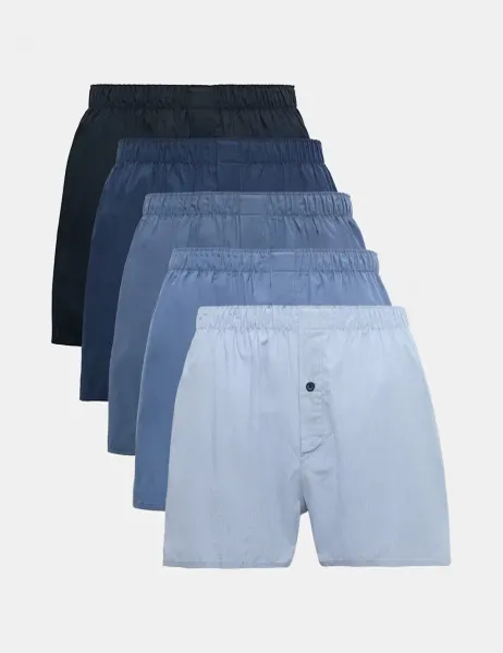 Marks & Spencer 5pk Pure Cotton Woven Boxers Blue Mix