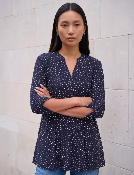 Roman Ditsy Spot Puff Print Notch Neck Tunic Navy Mix