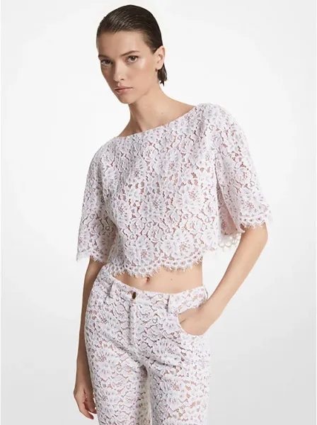 Michael Kors Floral Corded Lace Cropped Bateau Top