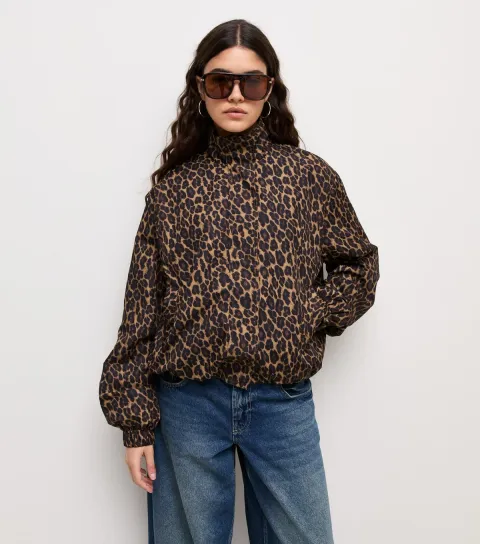 New Look Women's Brown Animal Print Zip Through Windbreaker Jacket