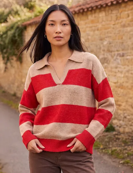 Roman Striped Collared Jumper Red Mix