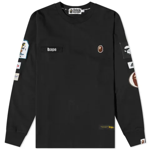 BAPE Multi Label Relaxed Fit Long Sleeve T-Shirt
