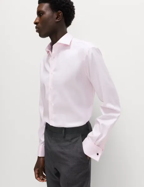 M&S SARTORIAL Slim Fit Luxury Cotton Double Cuff Twill Shirt Pale Pink