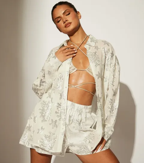 Women's White Starfish Jacquard Shirt