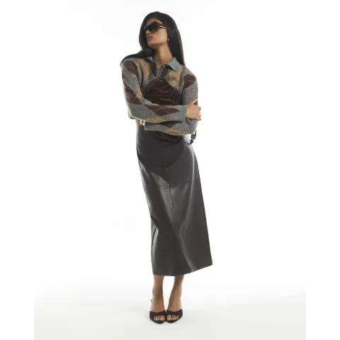 River Island Faux Leather Pencil Midi Skirt