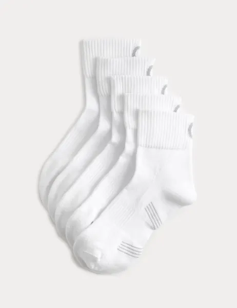 Goodmove 5 Pack Freshfeet Cushioned Cotton Rich Quarter Liner Sport Socks White