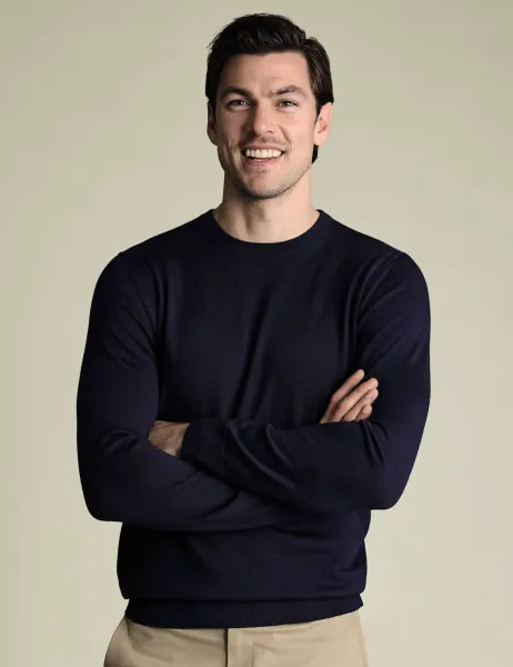 Charles Tyrwhitt Pure Merino Wool Crew Neck Jumper Navy
