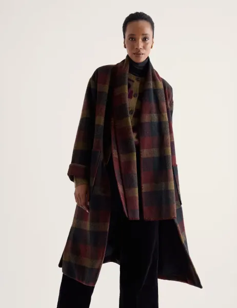 Seasalt Cornwall Wool Blend Checked Scarf Oversized Overcoat Multi