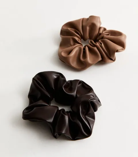 Pack Of 2 Faux Leather Scrunchie