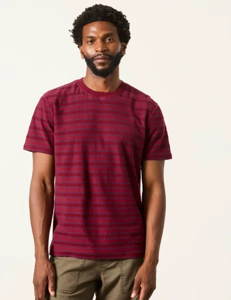FatFace Pure Cotton Textured Striped T-Shirt Red Mix