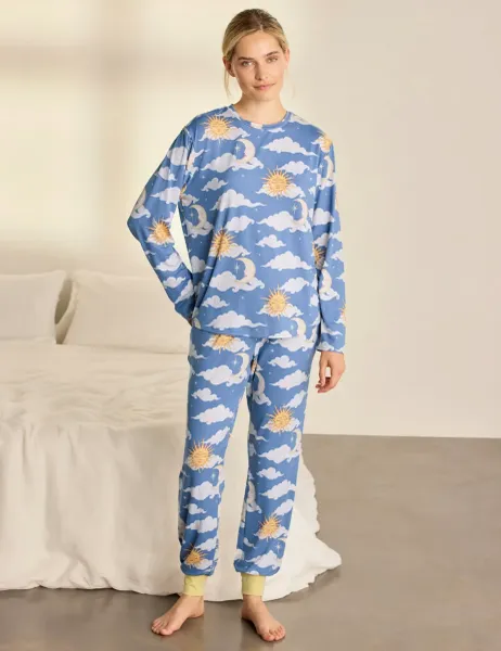 Chelsea Peers Long Sleeve Two Piece Pyjama Set Blue