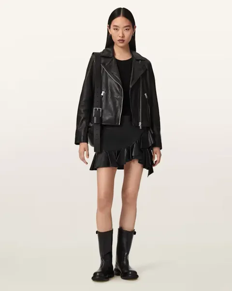Luana Asymmetric Leather Mini Skirt
