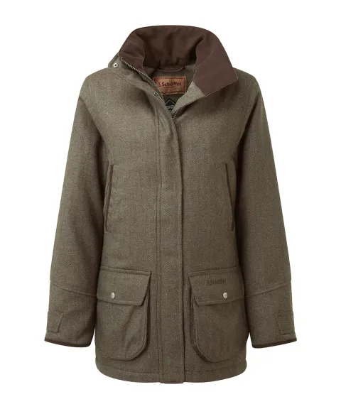 Schöffel Country Women's Ptarmigan Tweed Coat - Loden Green Herringbone Tweed