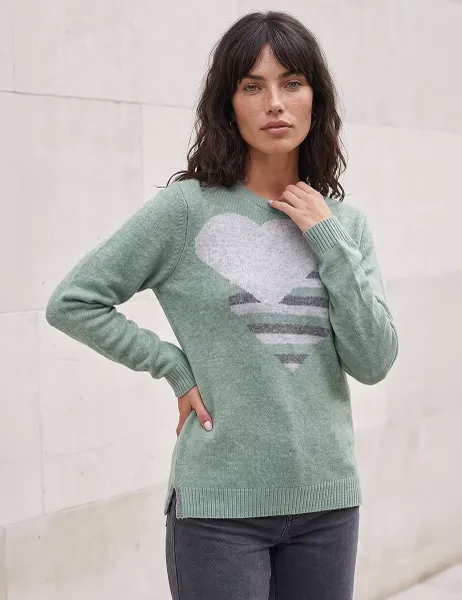 Roman Heart Crew Neck Knit Jumper Sage Mix