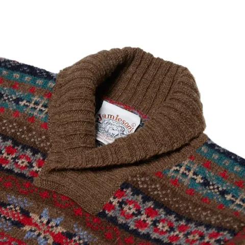 Jamieson's of Shetland Jacquard Fair Isle Shawl Neck Knit