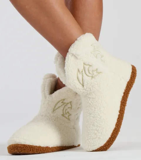 Loungeable Women's Cream Cowboy Boot Borg Slippers