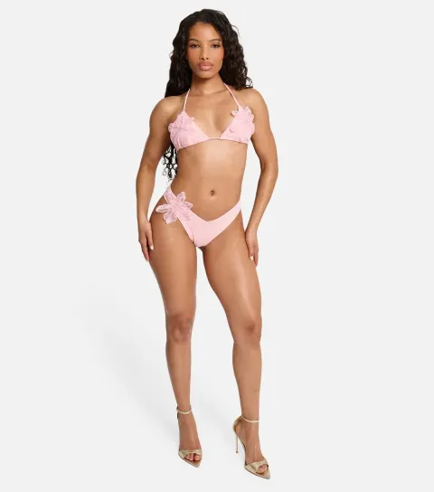 Women's Light Pink Flower Appliqué Bikini Bottoms