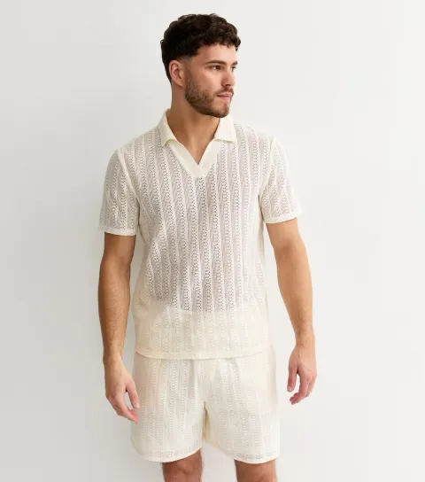 Men's Off White Regular Crochet Drawstring Shorts