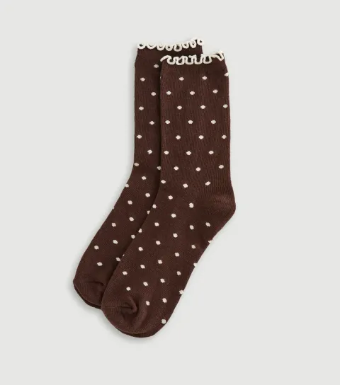 New Look Brown and Cream Polka Dot Frill Trim Socks