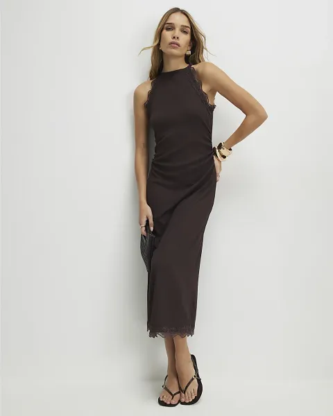 River Island Lace Trim Textured Maxi Dress