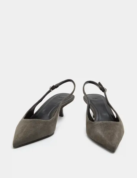 Marks & Spencer Suede Kitten Heel Slingback Shoes Dark Grey