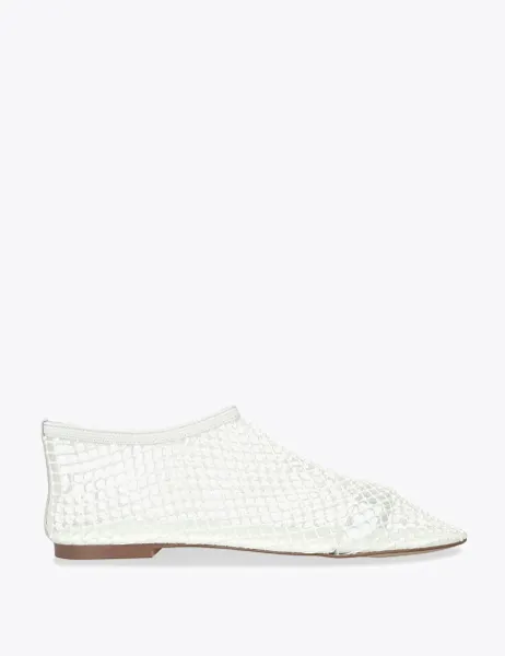 Steve Madden Leather Pearl Mesh Ballet Pumps White