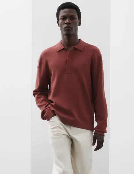 Autograph Long Sleeve Knitted Polo Shirt Chestnut