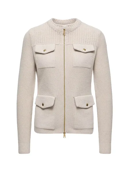 Women Padded Wool Zip-Up Cardigan White